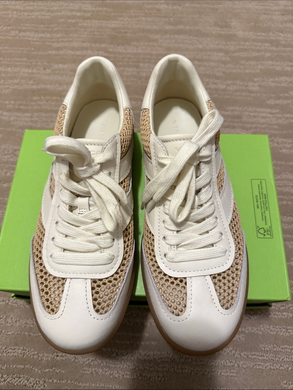 Vince Cream and Tan Mesh Low-Top Sneakers